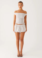Heather Mini Skort - White Black Polka Dot