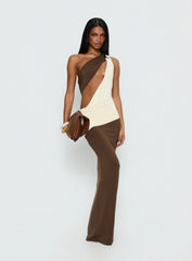 Loletta Draped One Shoulder Maxi Dress Chocolate / Yellow