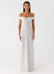 Melany Maxi Dress - White Polkadot