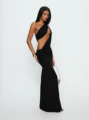 Loletta Draped One Shoulder Maxi Dress Black