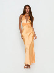 Sazenna Halter Plunge Maxi Dress Orange