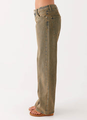 Jaiden Low Rise Denim Jeans - Brown Sand Wash