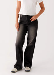 Back Again Straight Leg Denim Jeans - Charcoal Wash