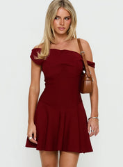 Delcina Off Shoulder Corset Mini Dress Burgundy